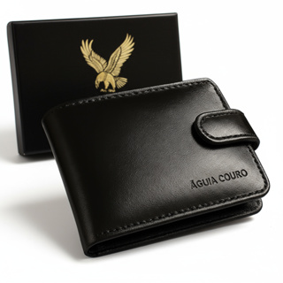 Carteira de Couro Legítimo 100% Com e Sem Fecho Preta com Porta Cartão e Porta Moeda em Oferta na Shopee