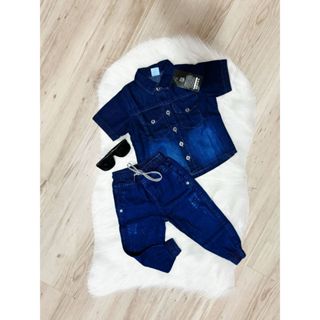 Conjunto Jeans Molinho Infantil Menino  ( Camisa e Jogger ) P M G Moda Meninos em Oferta na Shopee