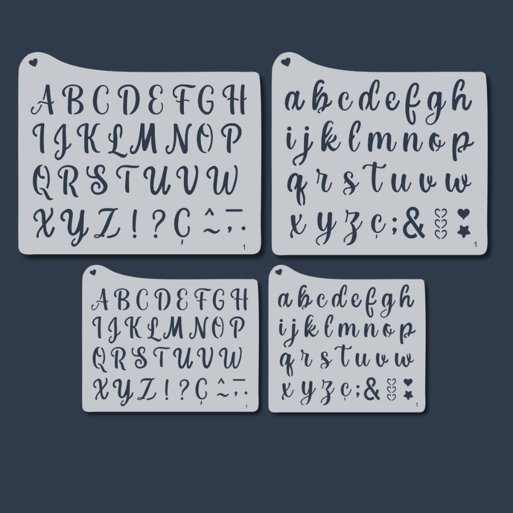 Kit 4 Stencil Moldes Mini Alfabeto + Abecedário Letras para Pano Pintura Tecido Artesanato Mdf