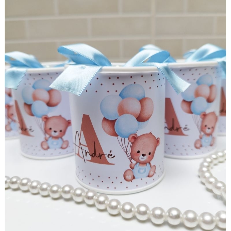 Lembrancinha Personalizada Ursinho com balão Baloeiro / Tubolata 7x6 Maternidade Festa Infantil bebê