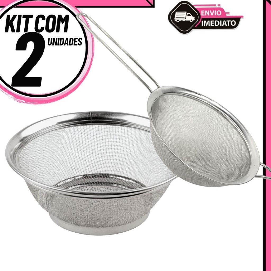KIT 2 Peneira coador de Cozinha + Cesta Inox Utensílios de Cozinha Multiuso Para Fritura Lavar Coar em Oferta na Shopee