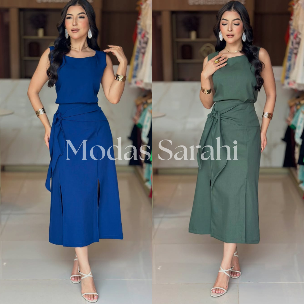 Conjunto Feminino Alice Cropped e  Saia Midi Perfeito com Amarração 001 em Oferta na Shopee