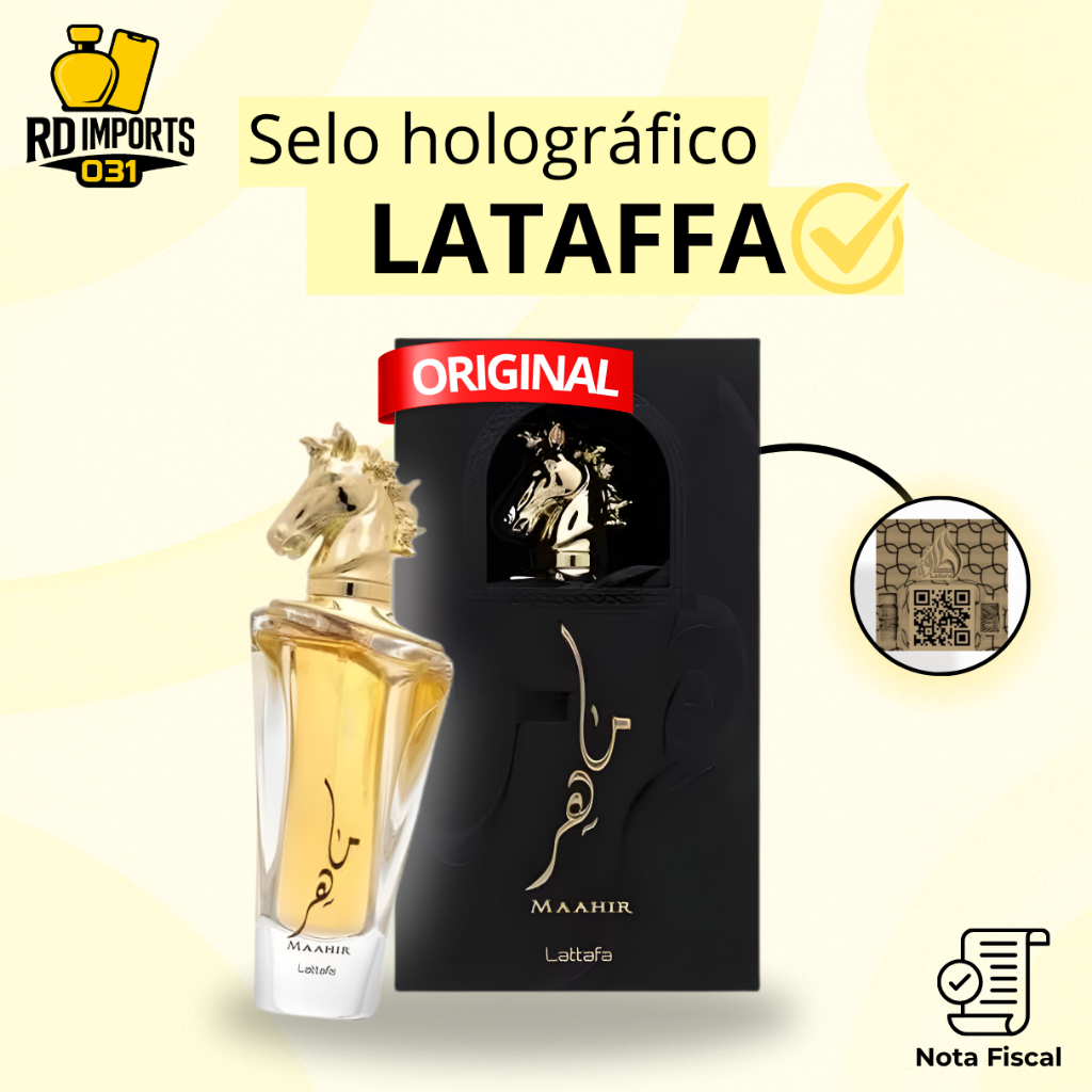 Perfume Árabe Maahir Gold Lattafa 100ml Edp Original Importado Com Selo Holográfico e Nota Fiscal
