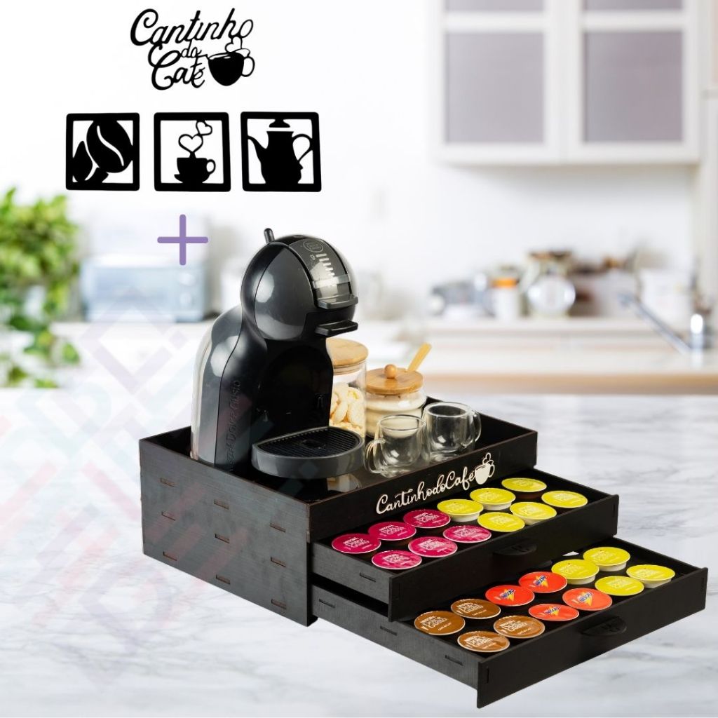 Bandeja Porta 48 Capsulas Maquina de Café Expresso Dolce Gusto Nespresso MDf Apoio Aparador Grande