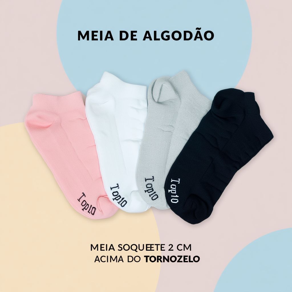 Kit 6 Pares Meia Soquete FeminIna 100% Algodão Cano Baixo em Oferta na Shopee