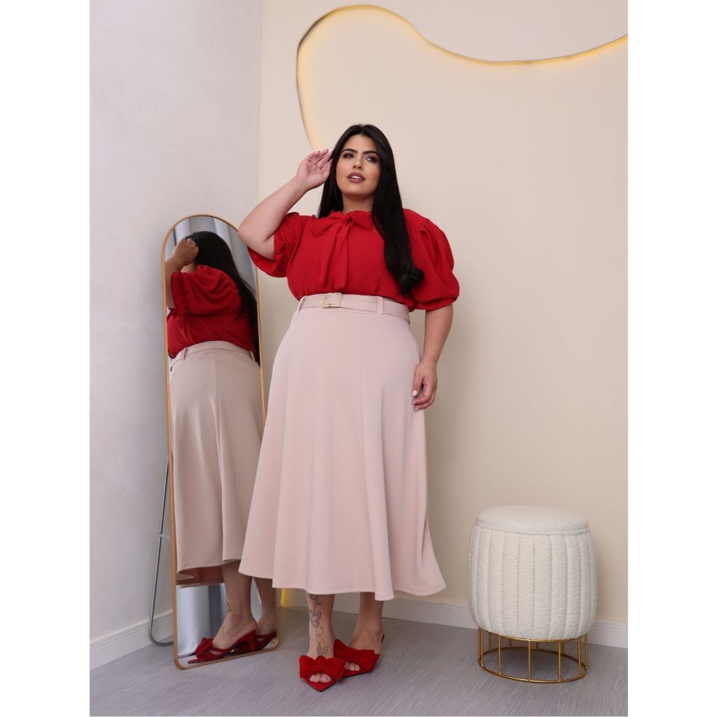 SAIA PLUS SIZE MIDI MACOM CINTO EM MALHA CREPE em Oferta na Shopee