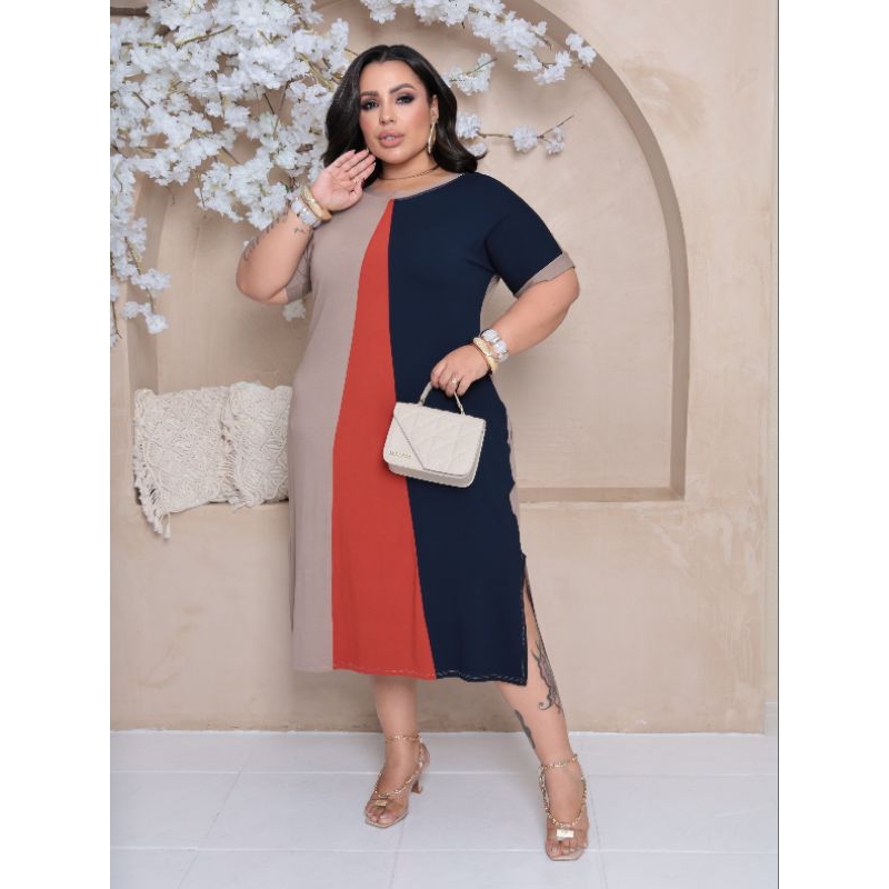modelo trapezio ,plus size com fendas lateral e bolso tamanho unico veste do 46 ao 52 tecido viscolaycra premium