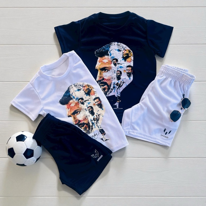 kit com 2 conjuntos Camiseta e bermuda Dryfit Infantil Premium Esportivo Tecido Leve, Não Amassa Secagem Rápida