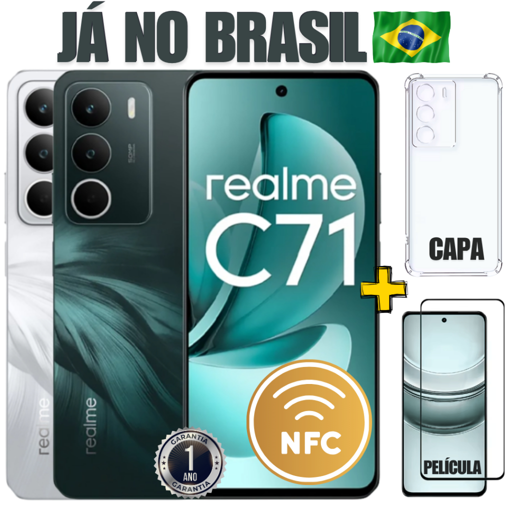Celular Smartphone Realme C71 4G com NFC 256GB + 8GB RAM Dual SIM Tela de 6.67" + Capa e Película de Cortesia