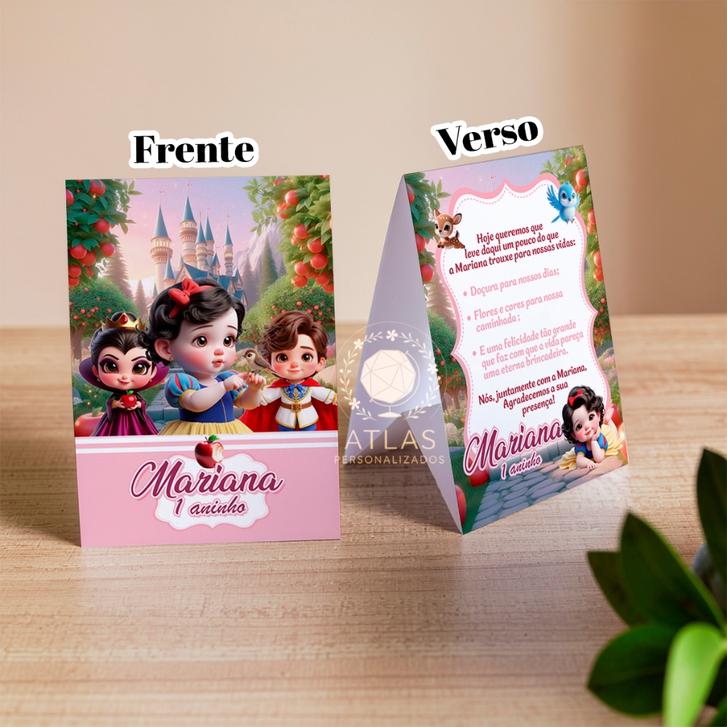 Kit Plaquinhas de agradecimento - Centro de mesa (Branca de Neve Baby)