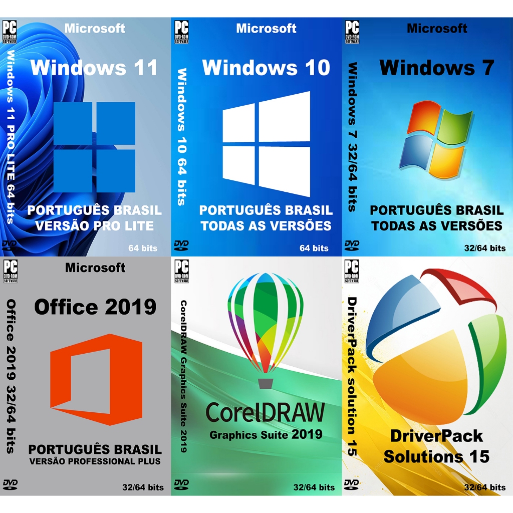 Pacote de Programas 32/64 bits em mídia física (DVD/PC) em Oferta na Shopee