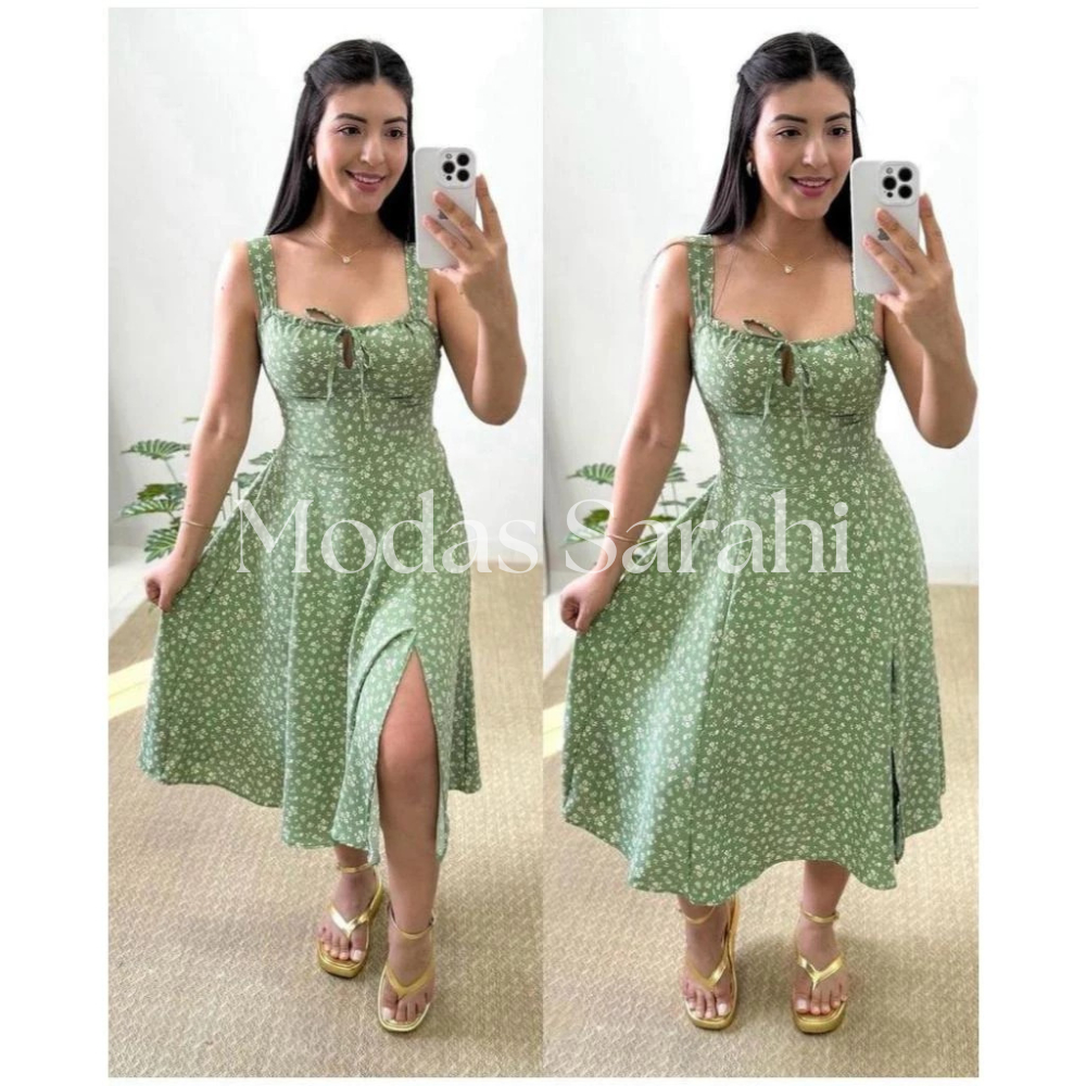 Vestido Mídi Romântico Estampado Floral com Alça e Elastex Cruzado Costa Moda Viscolinho  009 em Oferta na Shopee