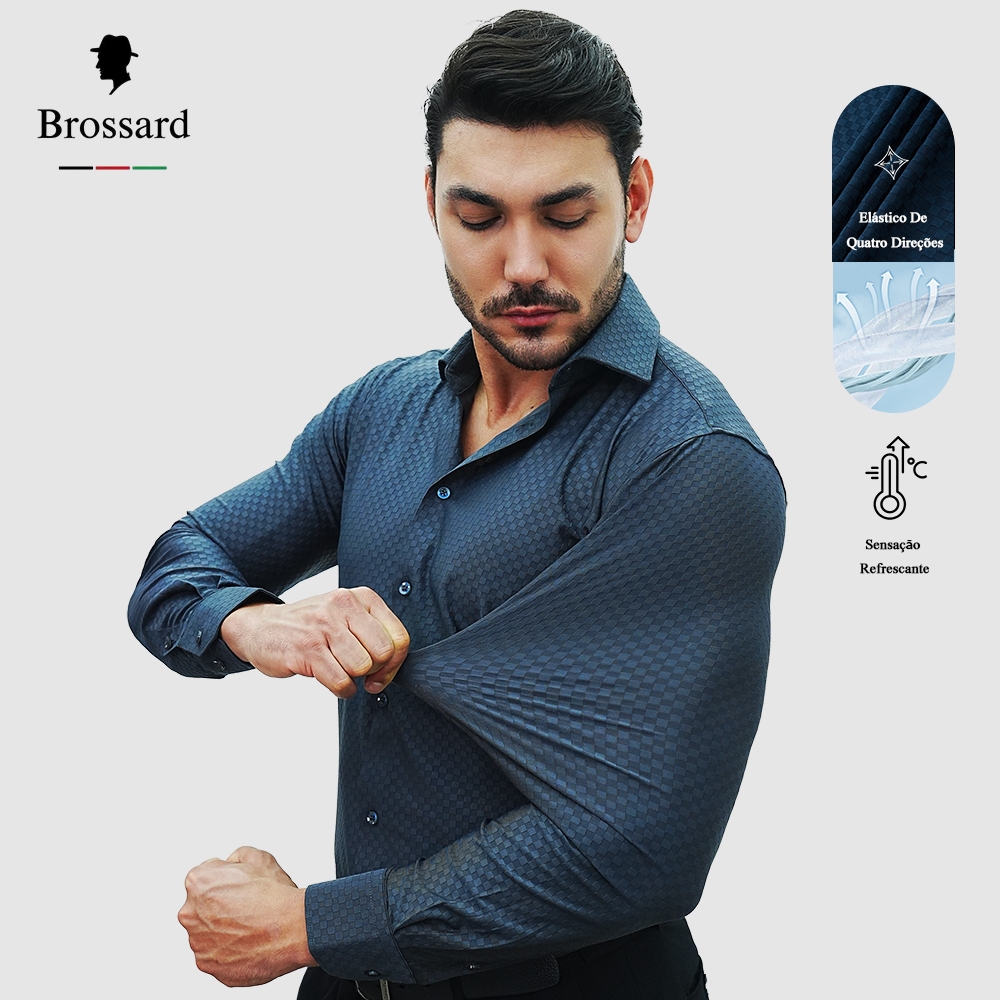 Camisa Social Masculina Slim fit Luxo Não Amassa e Respirável, Tecido Xadrez Malha Moda 18% Elastano em Oferta na Shopee