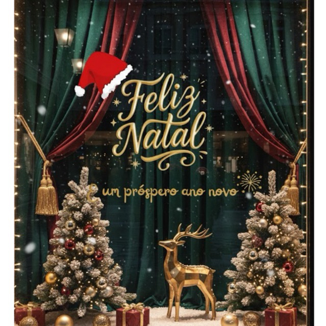 Adesivo de Feliz Natal e um Próspero ano novo em vinil para vitrine de loja ou porta de vidro