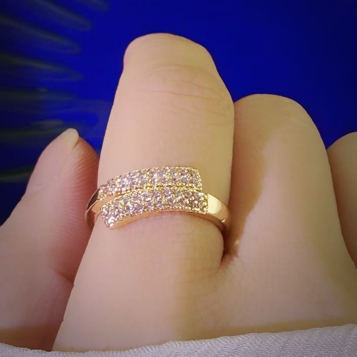 TB Moda Feminina Anéis  casamento de Pedra Redonda Brilhante – Prata & Ouro Amarelo