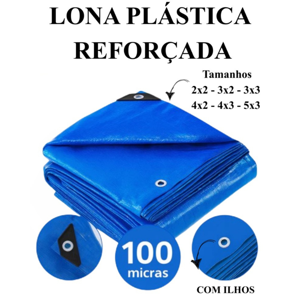 Lona Plástica  Reforçada c/ ilhós 100 Micras Piscina Construção 2x2 3x2 3x3 4x2 4x3 5x3.