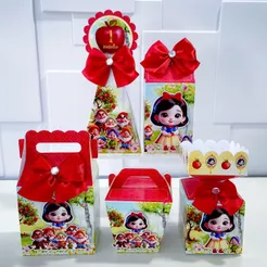 Kit Lembrancinhas Branca de Neve Baby | Caixinhas 3D Personalizadas | Pré-Montadas com Laços