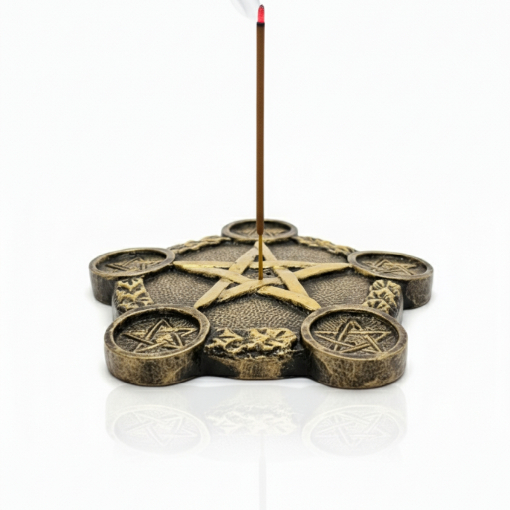 Imagem Incensário Prato Pentagrama 18cm - Resina e Porta-Velas Decoração Mística Zen