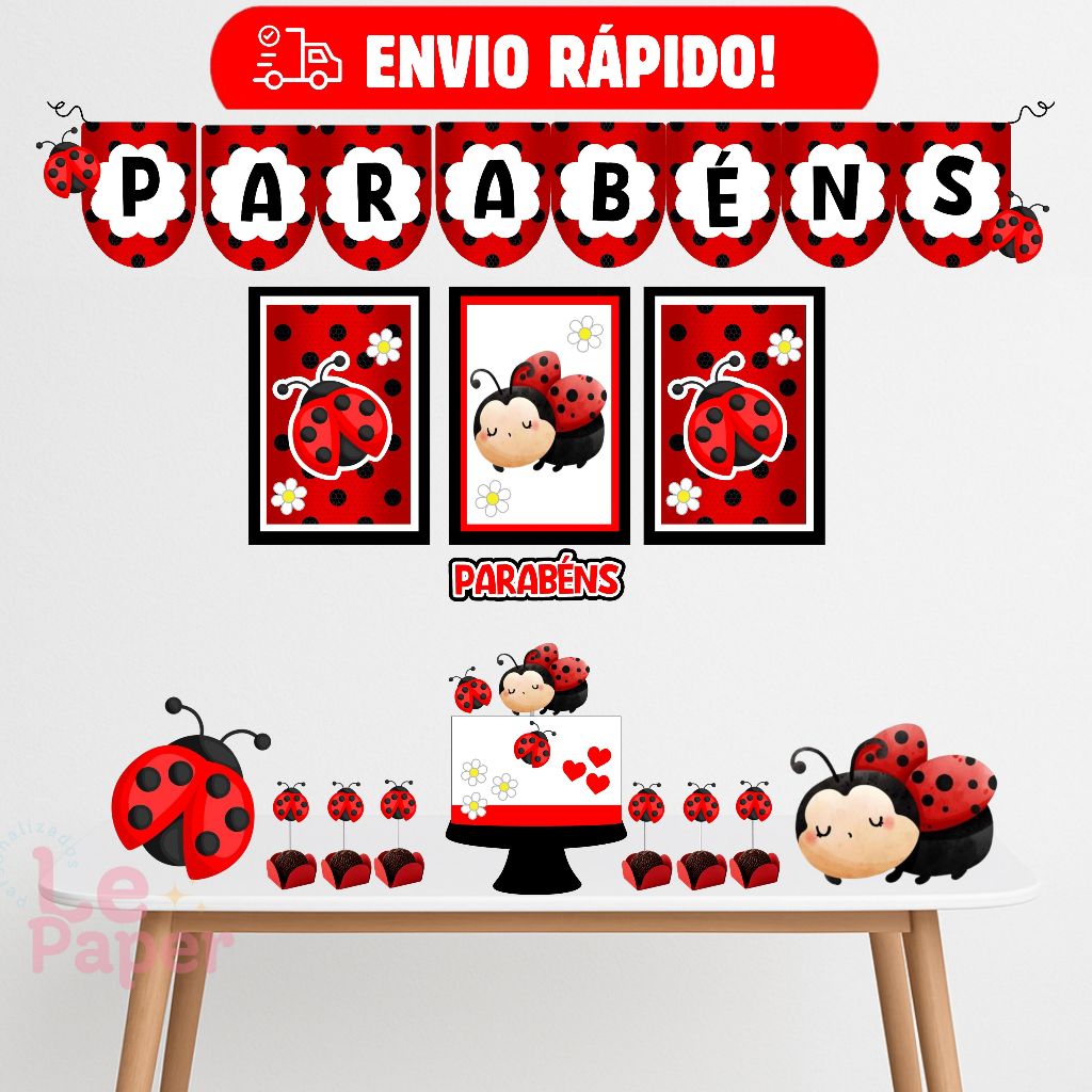 Kit Só um Bolinho - JOANINHA - Festa em Casa - Festa em casa - Festa na escola - Mesversário - ENVIO RÁPIDO