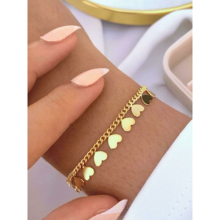 Pulseira Dupla Mini Coração  Pulseiras Mini Corações Feminina  Diamantada  Folheado a Ouro 18K em Oferta na Shopee