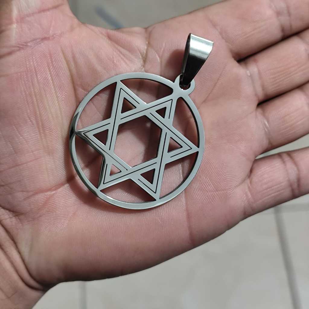 Pingente para colar corrente Choker coleira Estrela de Davi Gigante Amuleto Salomão Hexagrama Robusto 5cm