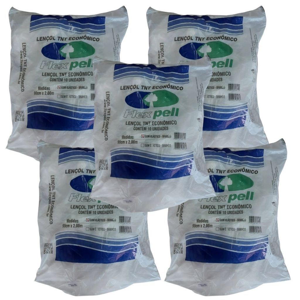 50 Lençol P/Maca TNT Descartável 2,00x0,90 Branco C/Elástico Flexpell