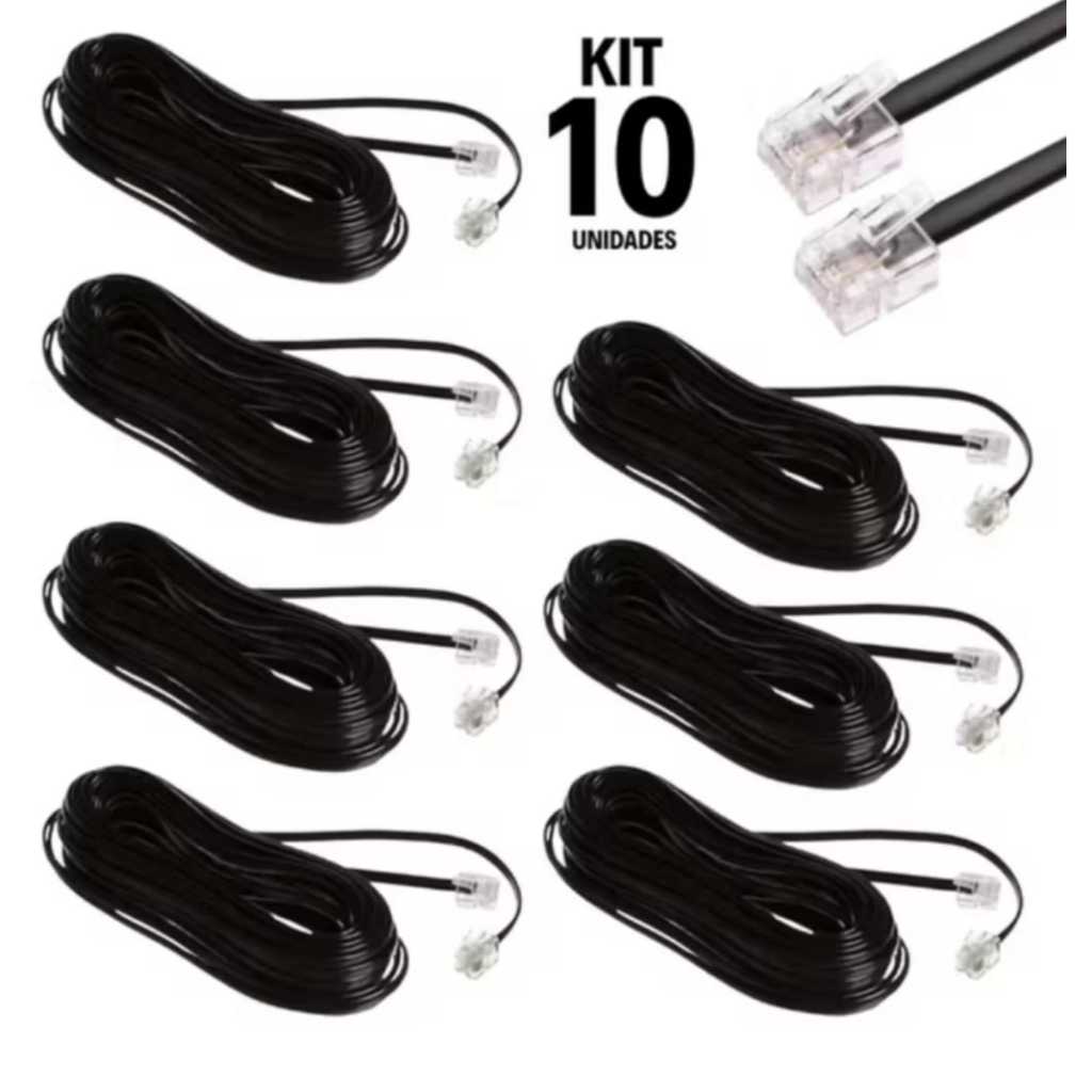 Kit 10 Cabos Telefone / Interfone 4 vias Rj11 Atacado