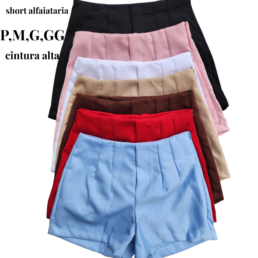 Short Alfaiataria Feminino Cintura Alta Social com Zíper Lateral Estilo elegante y básico