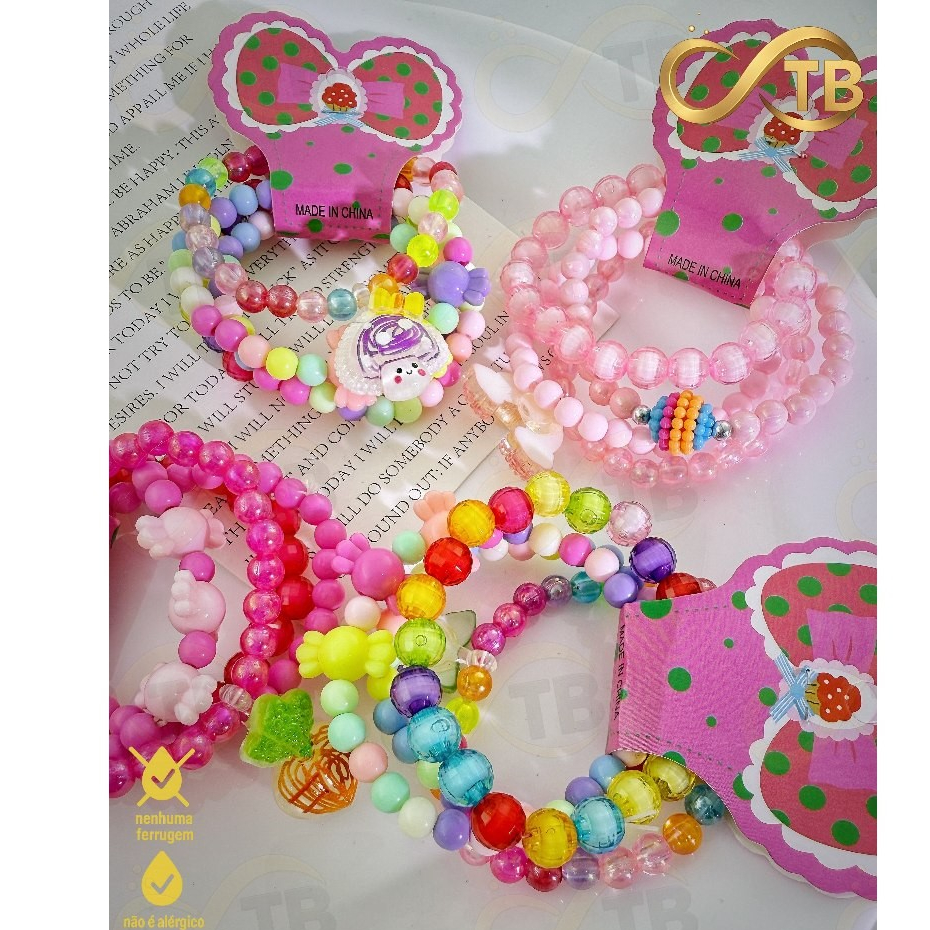 TB Brinquedos Kit 4 de Pulseiras de Contas para Meninas – Cores Vibrantes e Detalhes Divertidos