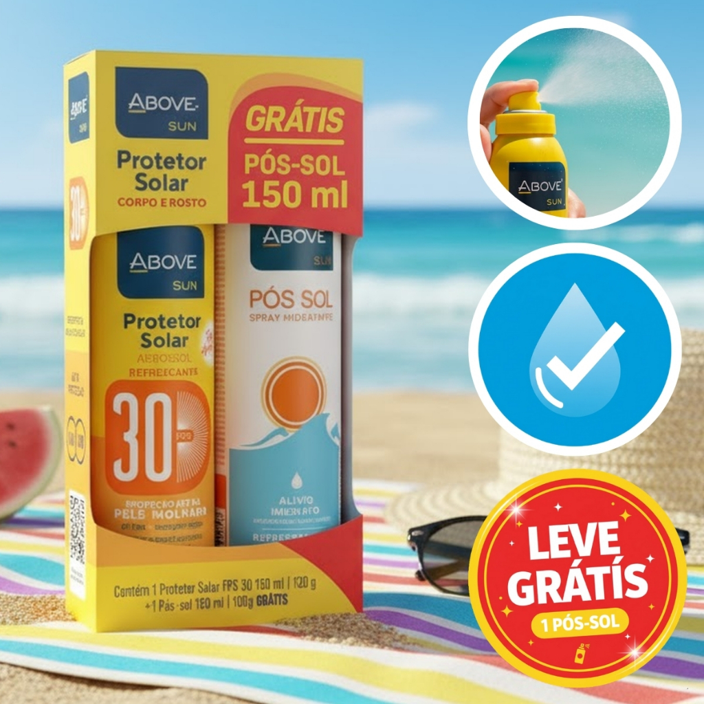 Kit Protetor Solar Spray 30 FPS e Pós-Sol Above Sun em Oferta na Shopee