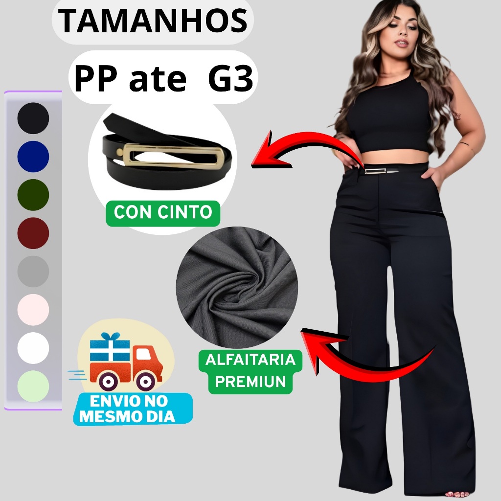 Calça Feminina Alfaiataria Pantalona com Cinto Moda Elegante Fashion Promoção 2025 em Oferta na Shopee