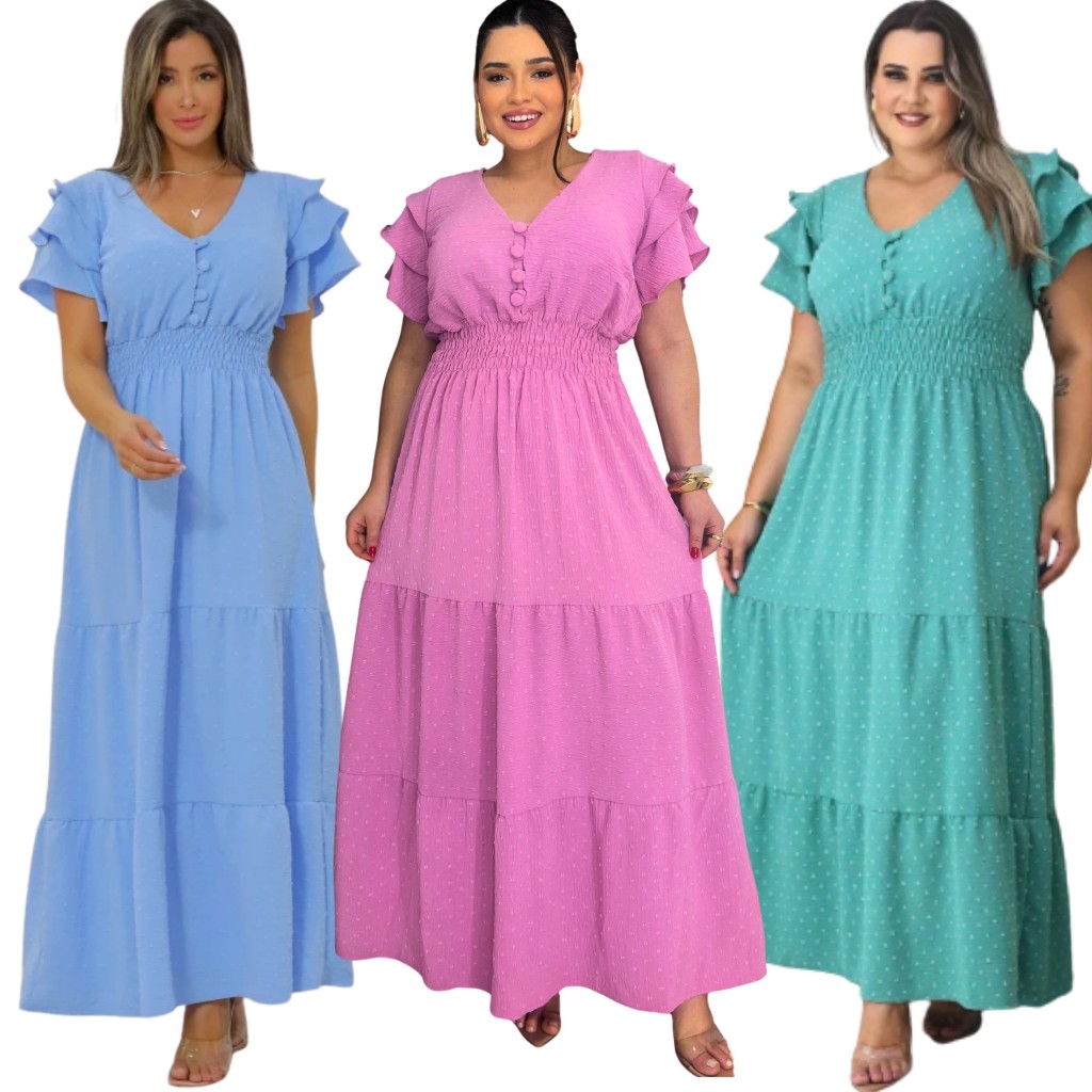 vestido Longo Pipoca Tamanho Unico G1 46-50 com Bojo e Elasticidade vestido feminino em Oferta na Shopee