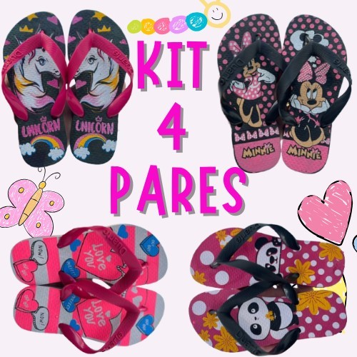 Kit 4 Pares de Chinelo Infantil Menina Feminino Mais Vendidos 2025