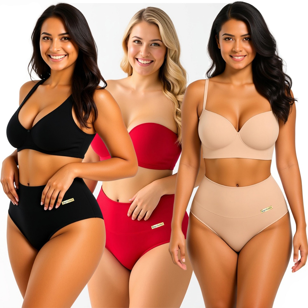 10 Calcinhas Cós Alto Feminina Modeladora Microfibra Confortável Magic
