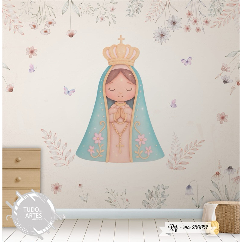 Papel de parede infantil Religioso Nossa Senhora Aparecida jardim flores Algidecor em Oferta na Shopee