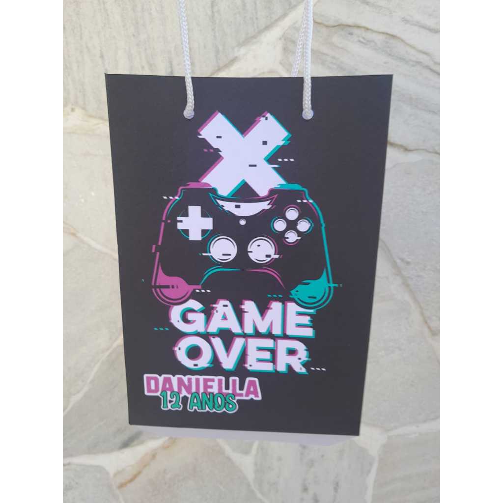 Sacolinha vertical M Game menina personalizada/sacolinha surpresa/lembrancinhas de aniversário