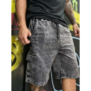 Bermuda Cargo Jeans Estonado Grafite com 6 Bolsos – Streetwear Masculina em Oferta na Shopee