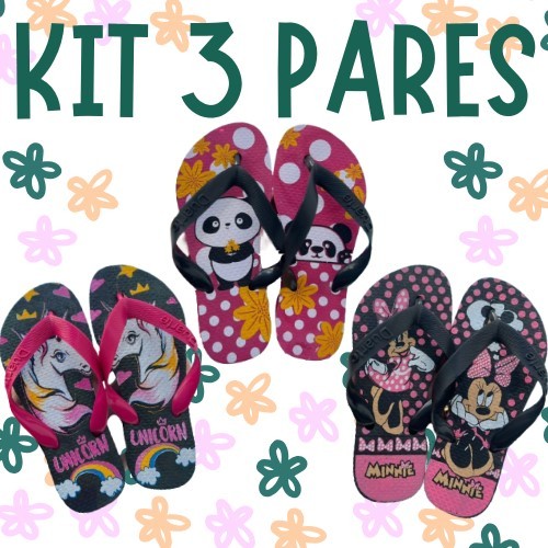 Kit 3 Pares de Chinelo Feminino Menina Personagens Mais Vendidos