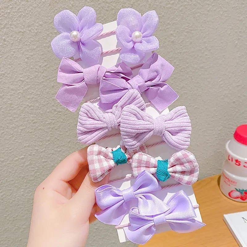 Kit 10 Elástico de Cabelo Infantil Lilás com Laços e Flores Acessórios Femininos