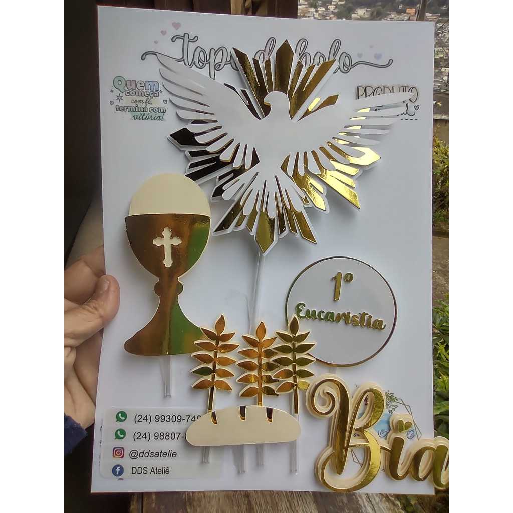 Topo de Bolo 1° Eucaristia 3D/Topo de bolo Eucaristia/Topo 1° Eucaristia Personalizado