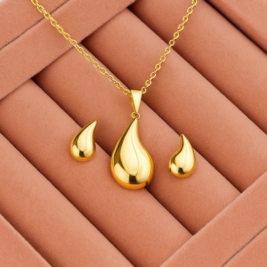 kit Colar e Brinco Folheado Dourado / Colar e Brinco Gota /Brinco Delicado Minimalista /kit gota