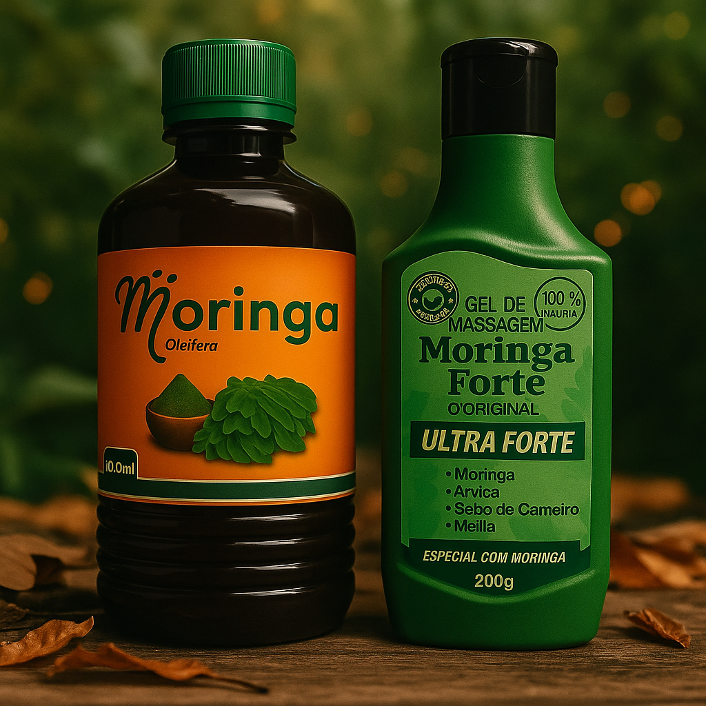 Chá de Moringa Oleífera 500ml + Gel de Massagem Moringa Forte 200g – Produtos Naturais