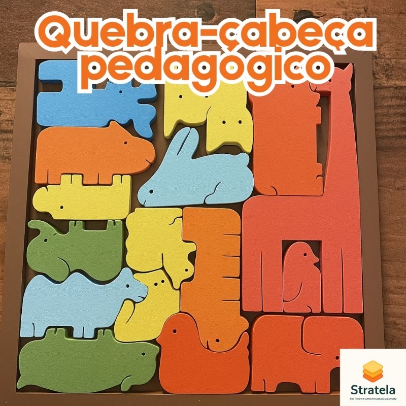 Quebra-cabeça com animais da selva zoológico - brinquedo pedagógico