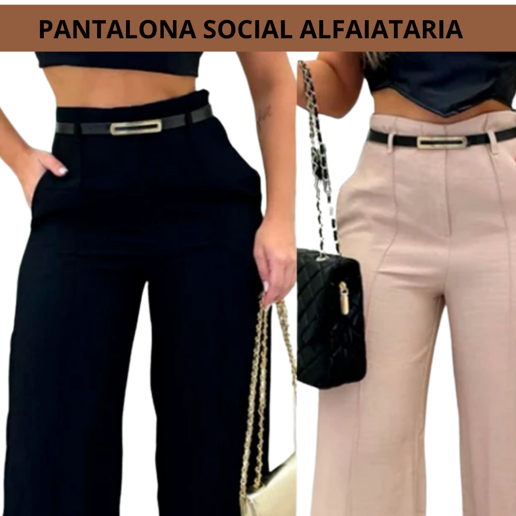 CALÇA PANTALONA DE ALFAIATARIA  FEMININA COM CINTO CINTURA ALTA ELEGANTE. no em Oferta na Shopee