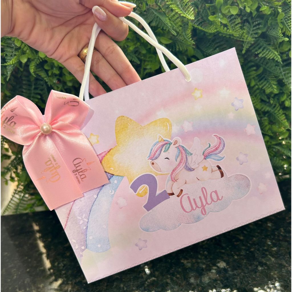 Sacolinha Surpresa Personalizada Unicórnio com Laço | Lembrancinhas | Festa Aniversário | Lancheirinha