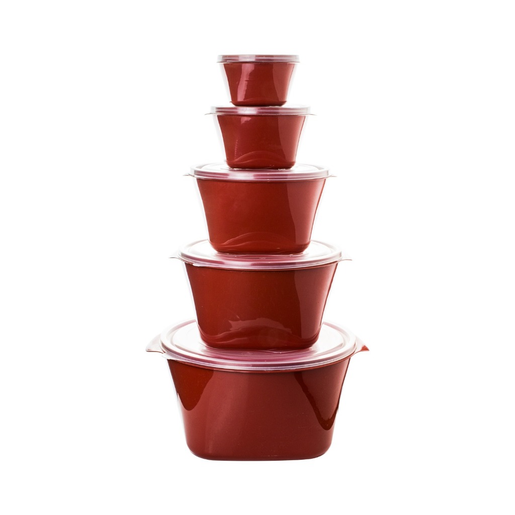 Kit com 5 Vasilhas de Plástico Multiuso Potes Mantimentos Cozinha Utilidades Variedade de Cores