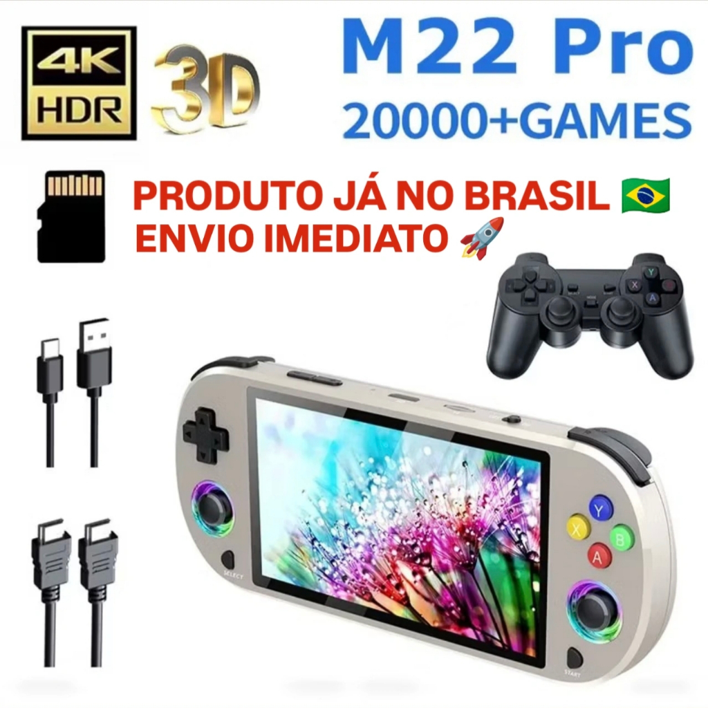 Vídeo Game Portátil M22 5.5 Polegadas HD IPS 20.000 Jogos + 1 Controle Extra e Cabo HDMI