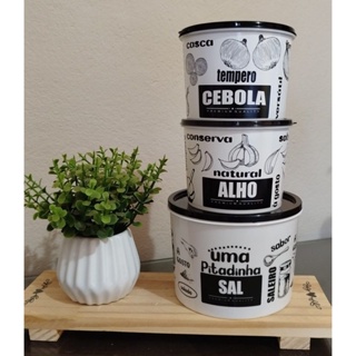 Kit 3 Potes para Tempero Sal, Alho e Cebola com tampa em Oferta na Shopee