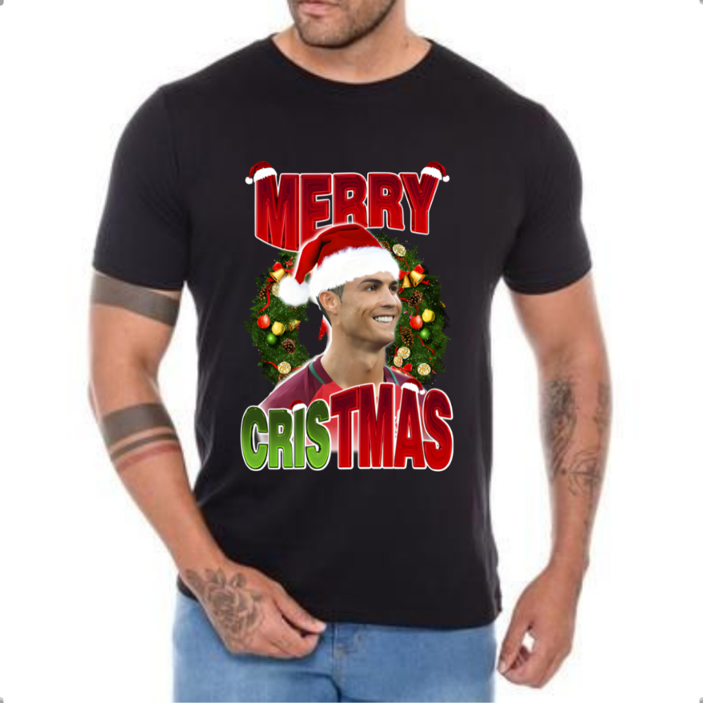 Camiseta CR7 Camiseta Natal Tshirt Merry Cristmas 100% Algodão Camisa Personalizada