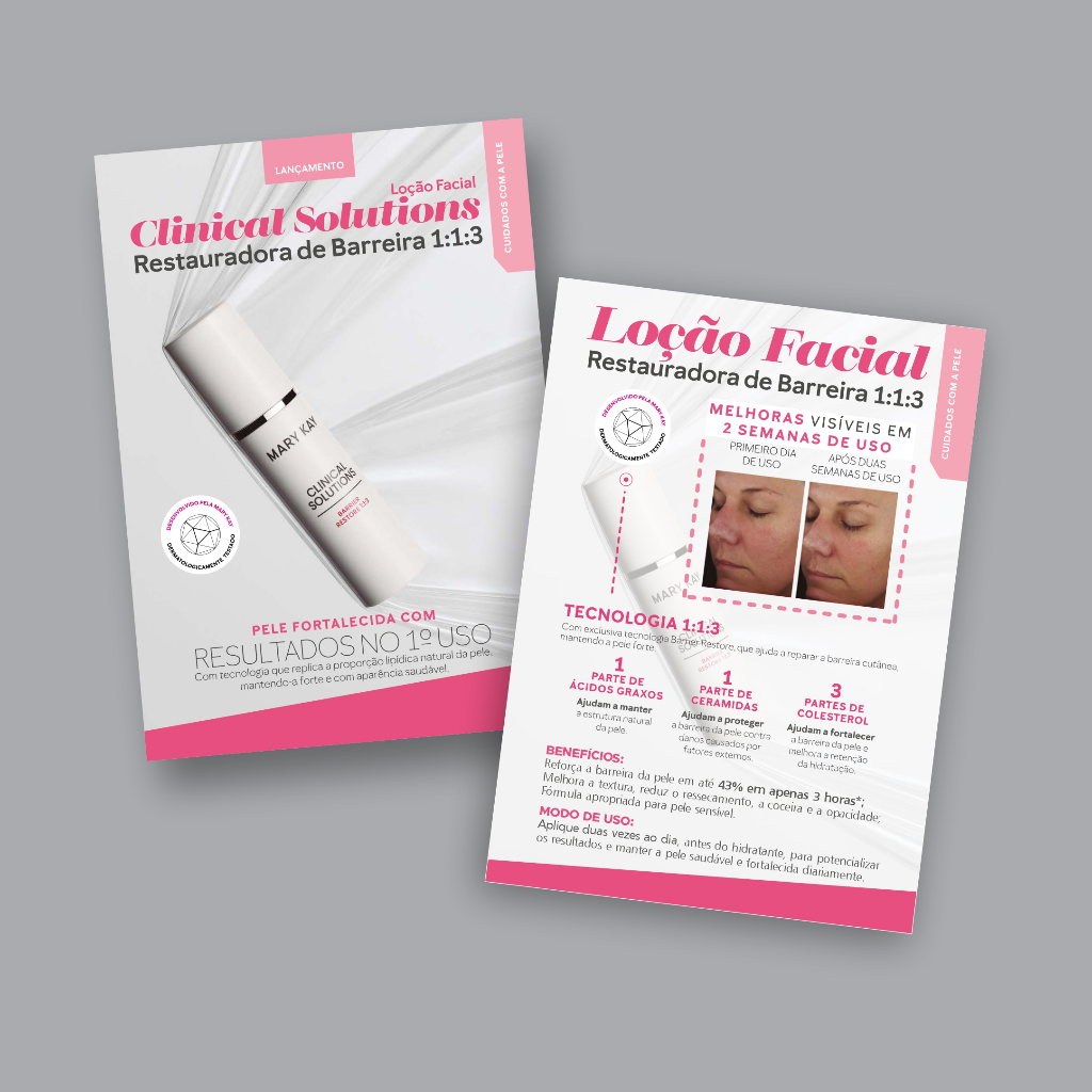 Pct 100 und Folheto Apresentação Novo Loção Facial Restauradora de Barreira 1:1:3 Mary Kay